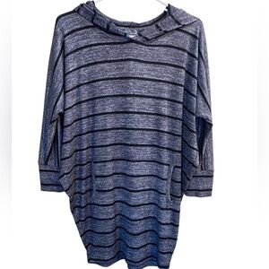 Market & Spruce Hooded Pullover Size Small Gray Black Striped Dolman 3/4…